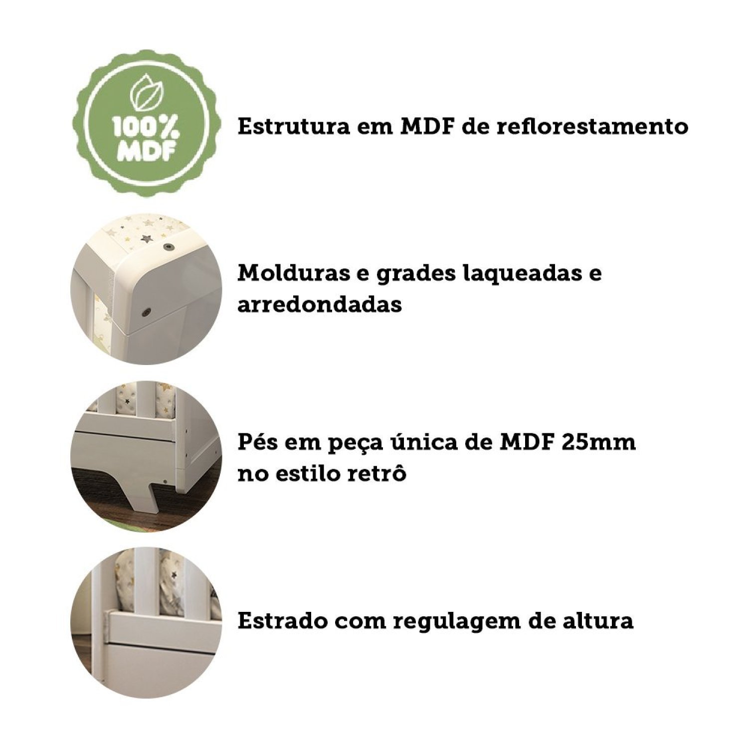 Quarto de Bebê Completo com Guarda Roupa, Cômoda e Berço 100% MDF Jolie Retrô - Imagem 14