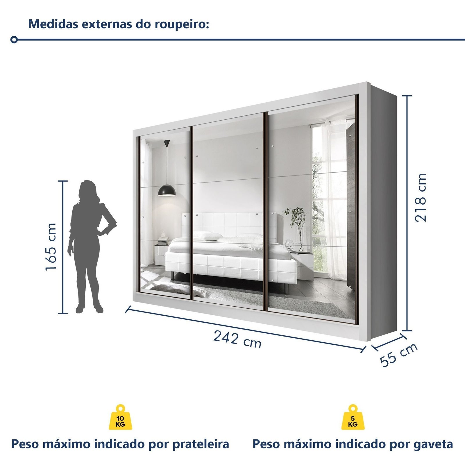 Guarda Roupa Casal Premium Lux 242cm com Espelho 3 Portas 6 Gavetas - Imagem 10