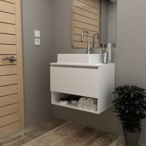 Balcão Gabinete Suspenso para Banheiro 60cm com 1 Porta e Nicho BN3606