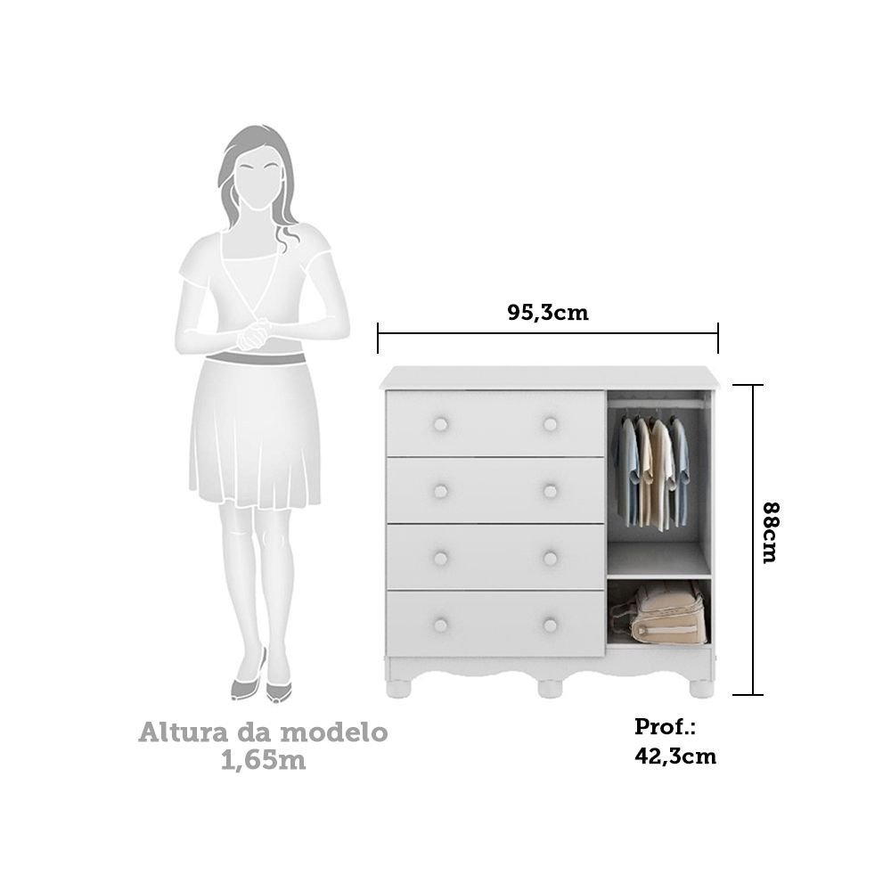 Quarto de Bebê Completo com Guarda Roupa 4 Portas com Janelas Cômoda e Berço 100% MDF Mimo Espresso Móveis - Imagem 5