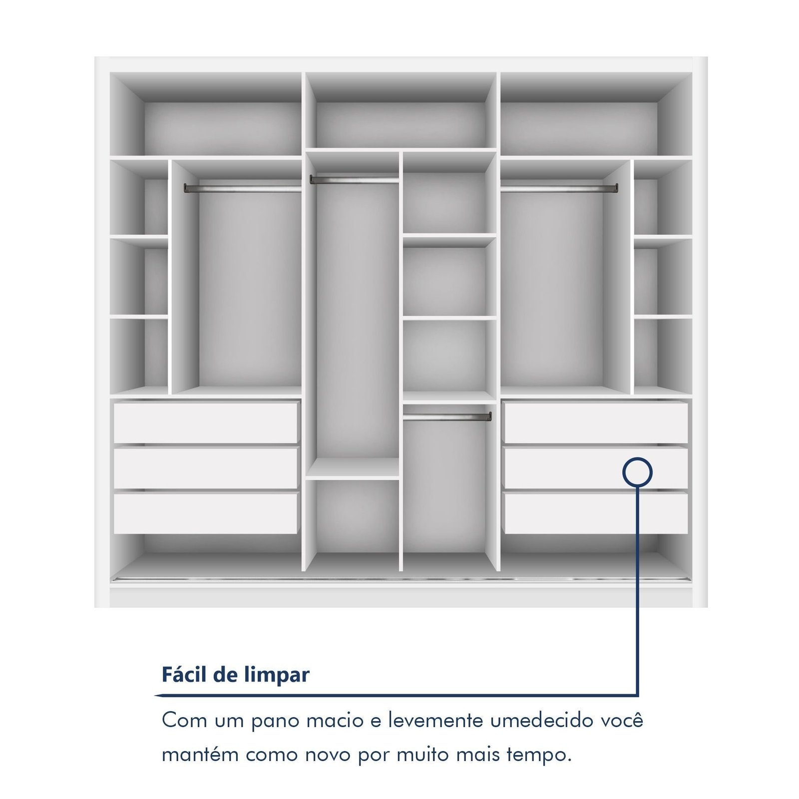 Guarda Roupa Casal Premium Lux 242cm com Espelho 3 Portas 6 Gavetas - Imagem 9