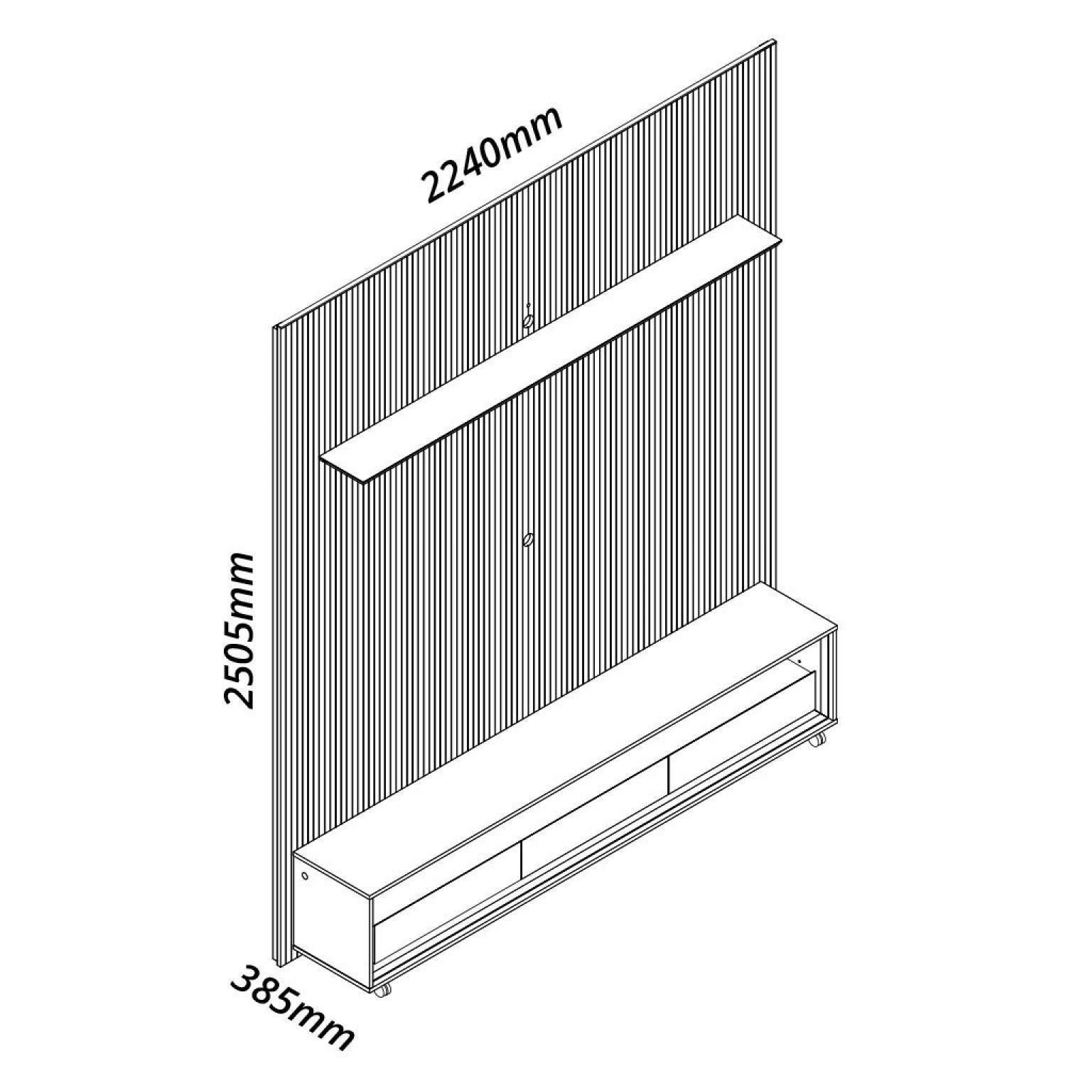 Rack com Painel Ripado para TV até 90 Polegadas com LED 100% MDF 224cmx250,5cm Impressão Ripada com Rodízios Requinte - Imagem 4