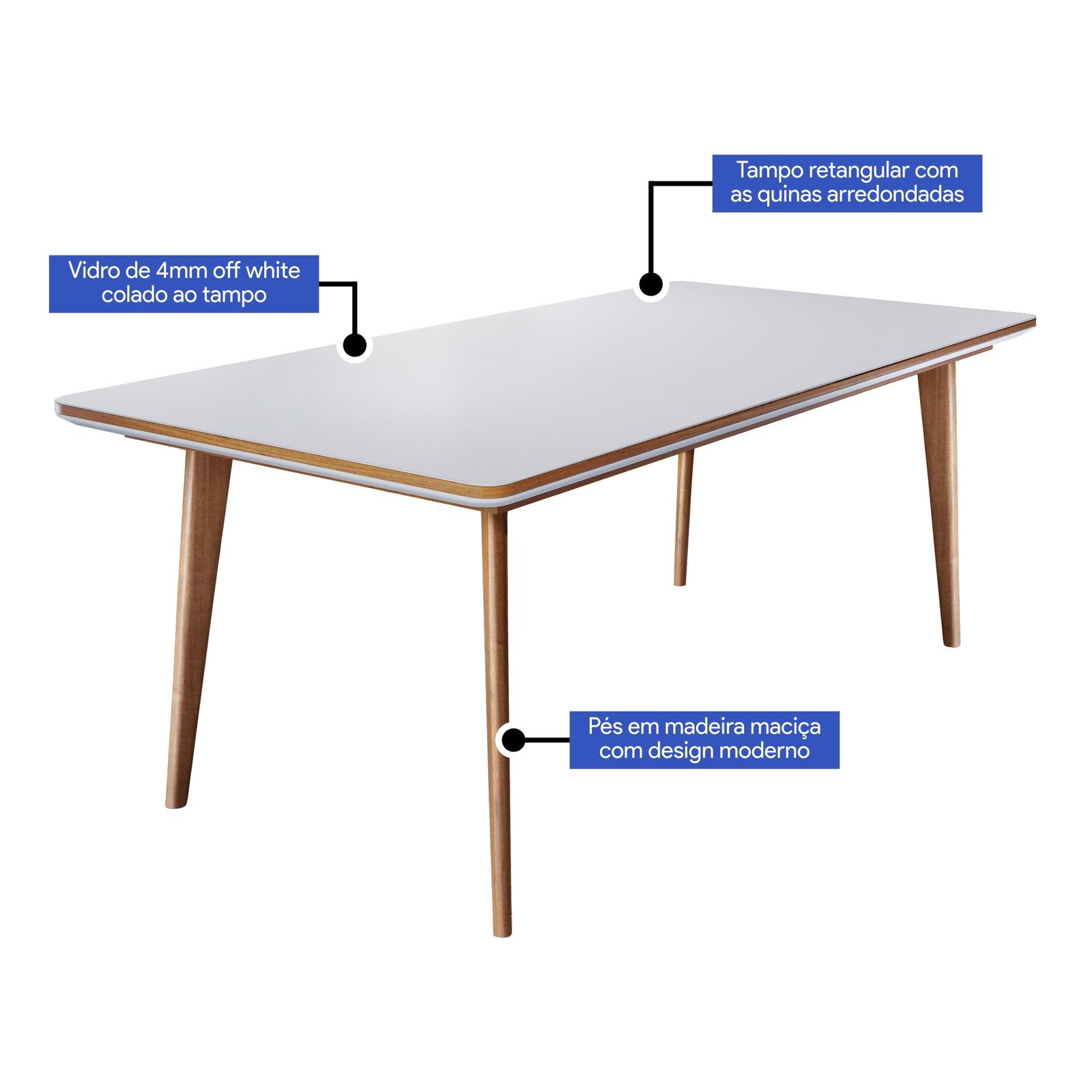 Mesa de Jantar 6 Lugares Retangular Tampo MDF/Vidro Mad Espresso Móveis - Imagem 5