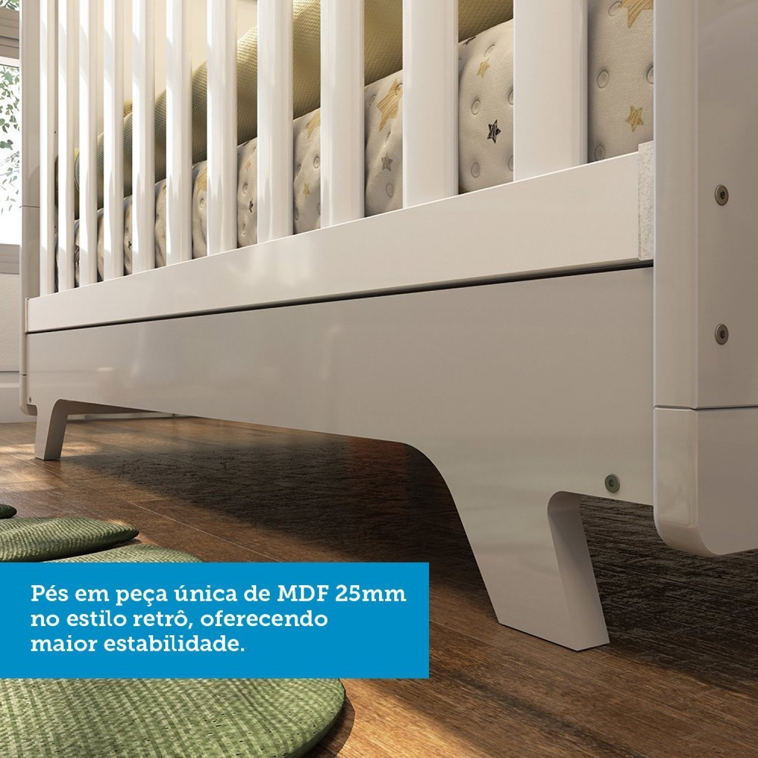 Quarto de Bebê Completo com Guarda Roupa, Cômoda e Berço 100% MDF Jolie Retrô - Imagem 12