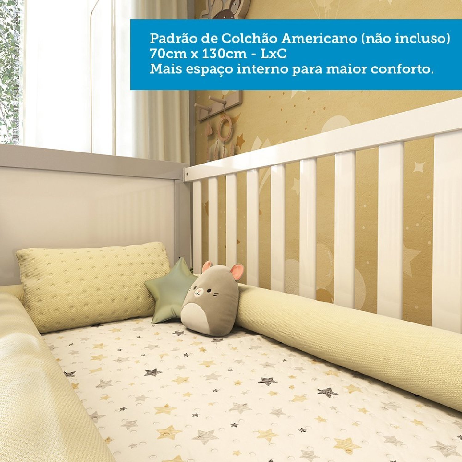 Quarto de Bebê Completo com Guarda Roupa, Cômoda e Berço 100% MDF Jolie Retrô - Imagem 11