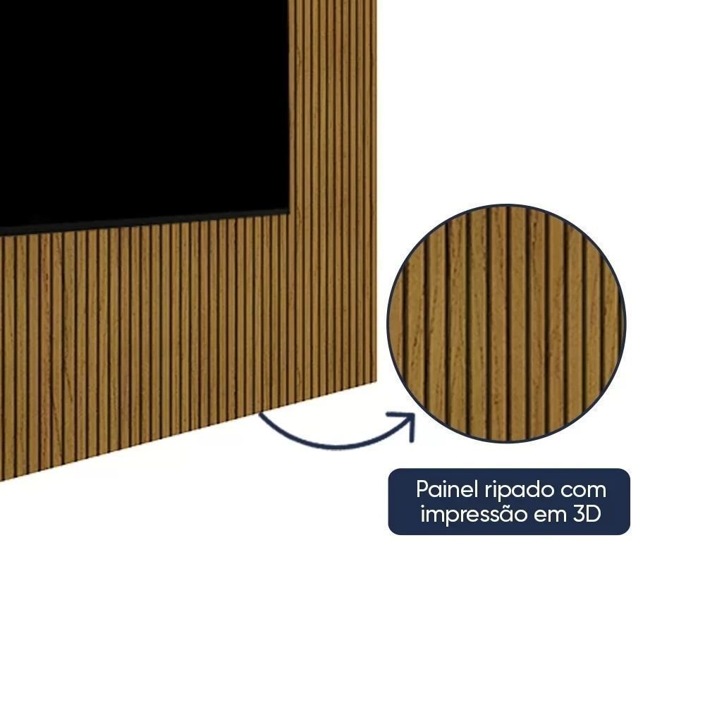 Rack com Painel Ripado para TV até 90 Polegadas com LED 100% MDF 224cmx250,5cm Impressão Ripada com Rodízios Requinte - Imagem 3