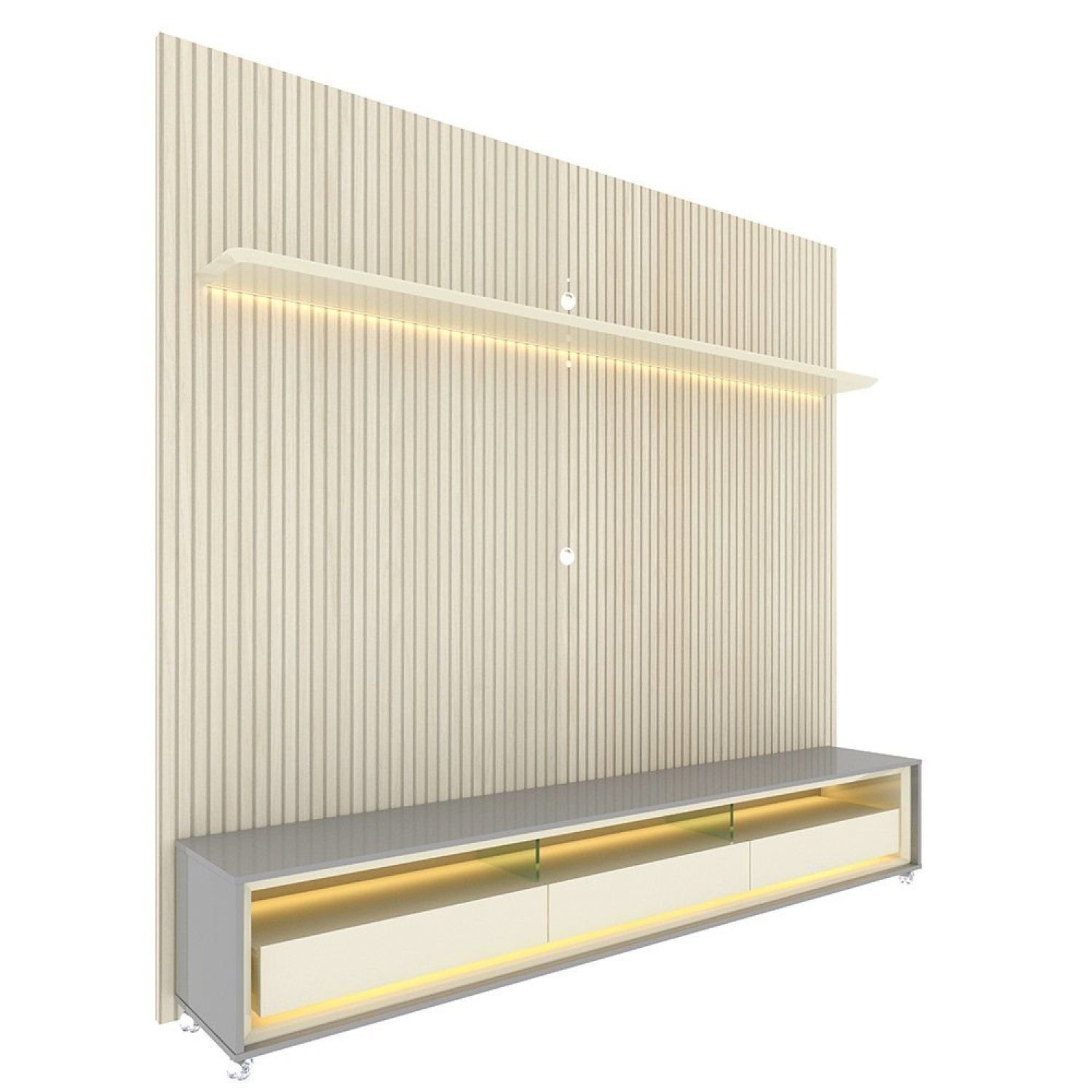 Rack com Painel Ripado para TV até 90 Polegadas com LED 100% MDF 224cmx250,5cm Impressão Ripada com Rodízios Requinte - Imagem 2