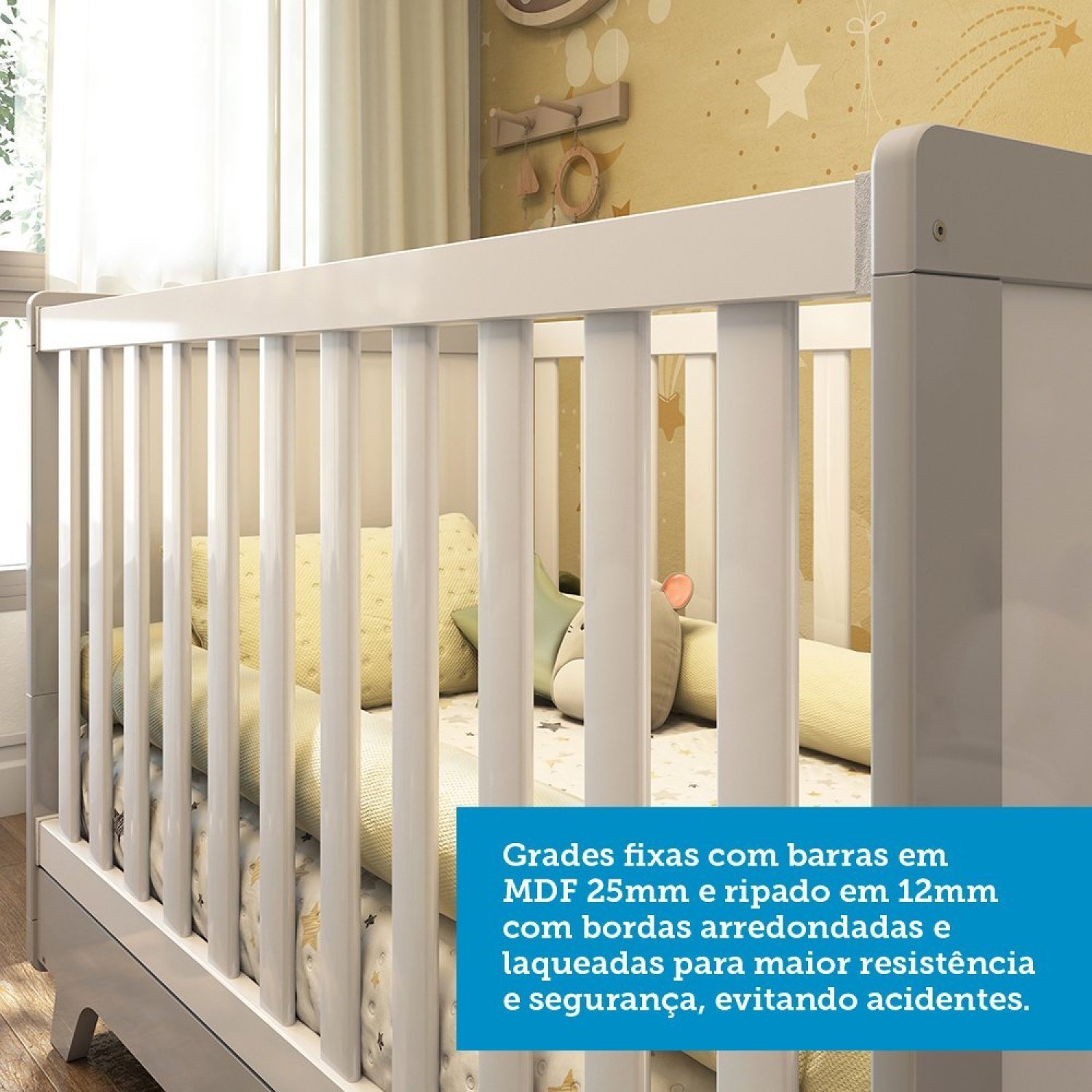 Quarto de Bebê Completo com Guarda Roupa, Cômoda e Berço 100% MDF Jolie Retrô - Imagem 9