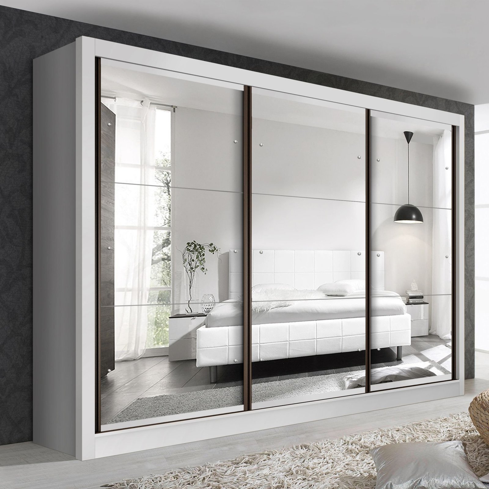 Guarda Roupa Casal Premium Lux 242cm com Espelho 3 Portas 6 Gavetas
