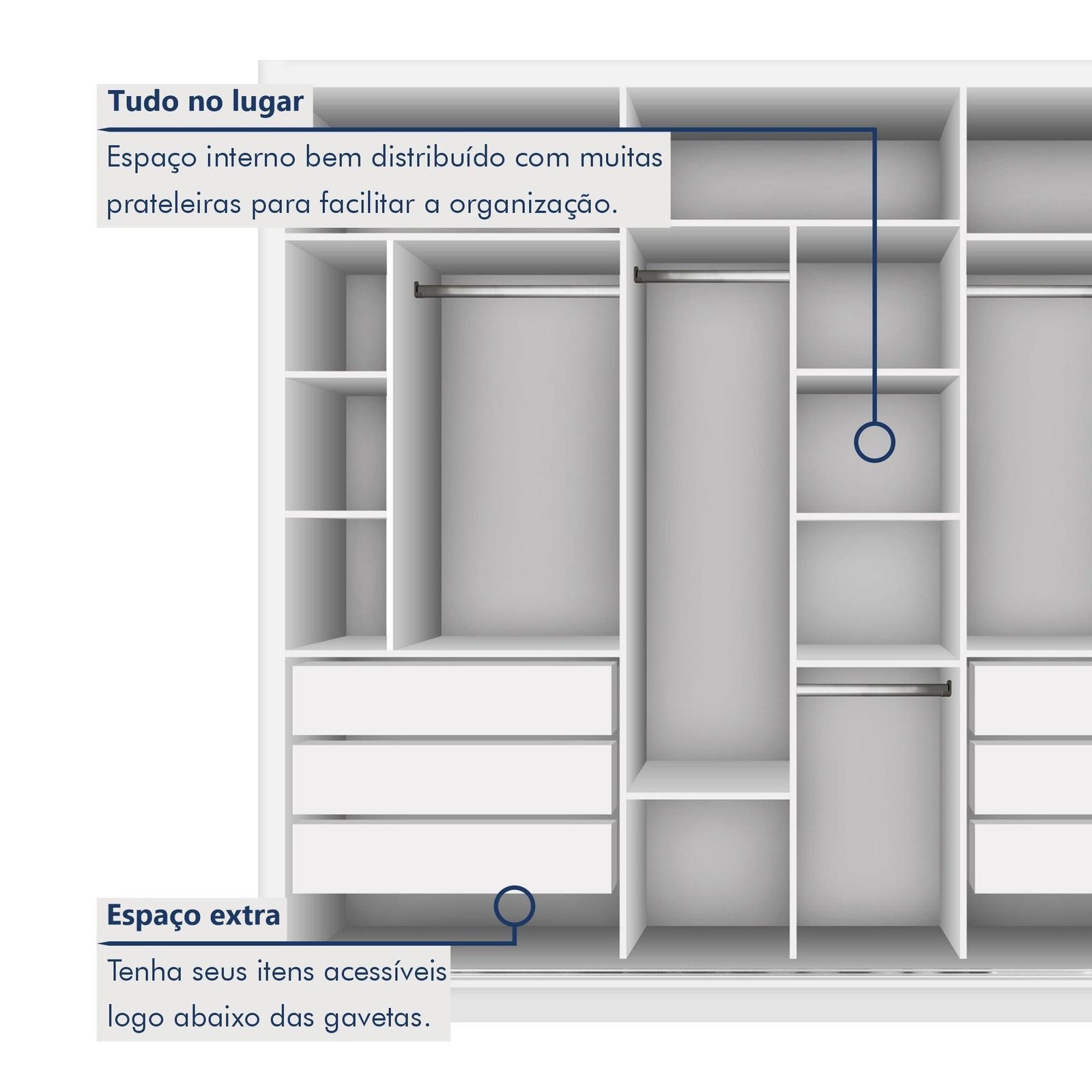 Guarda Roupa Casal Premium Lux 242cm com Espelho 3 Portas 6 Gavetas - Imagem 6