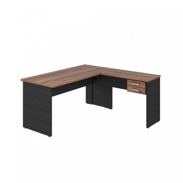 Escrivaninha Mesa Escritório em L com Work30 2 Gavetas 160cm Nogal E Preto Ônix - Imagem 2