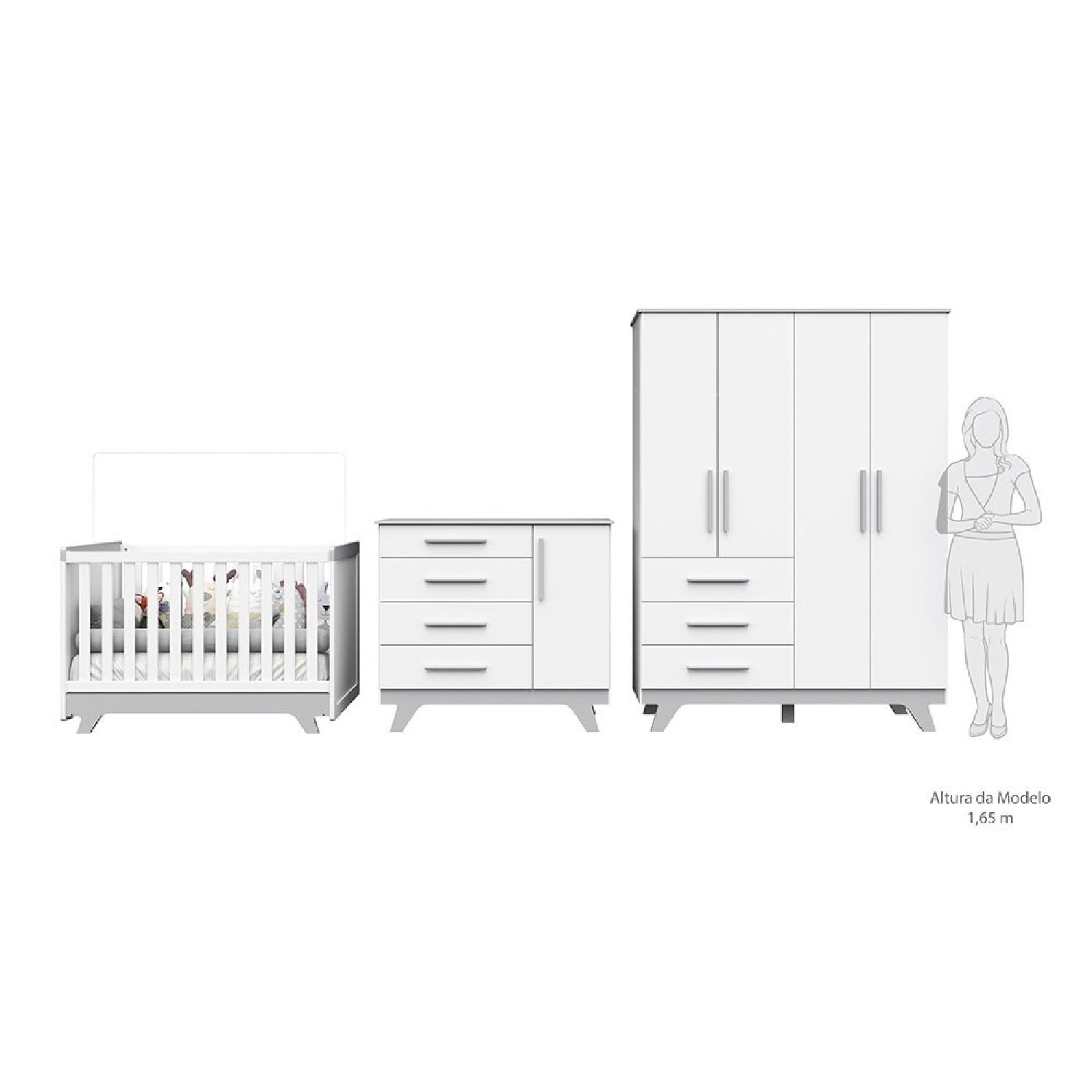 Quarto de Bebê Completo com Guarda Roupa, Cômoda e Berço 100% MDF Jolie Retrô - Imagem 4