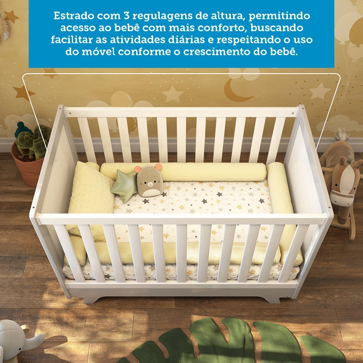 Quarto de Bebê Completo com Guarda Roupa, Cômoda e Berço 100% MDF Jolie Retrô - Imagem 10