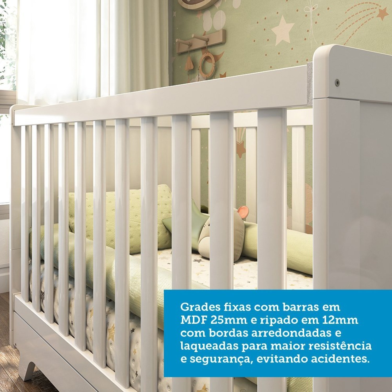 Quarto de Bebê Completo com Guarda Roupa, Cômoda e Berço 100% MDF Jolie Retrô - Imagem 8