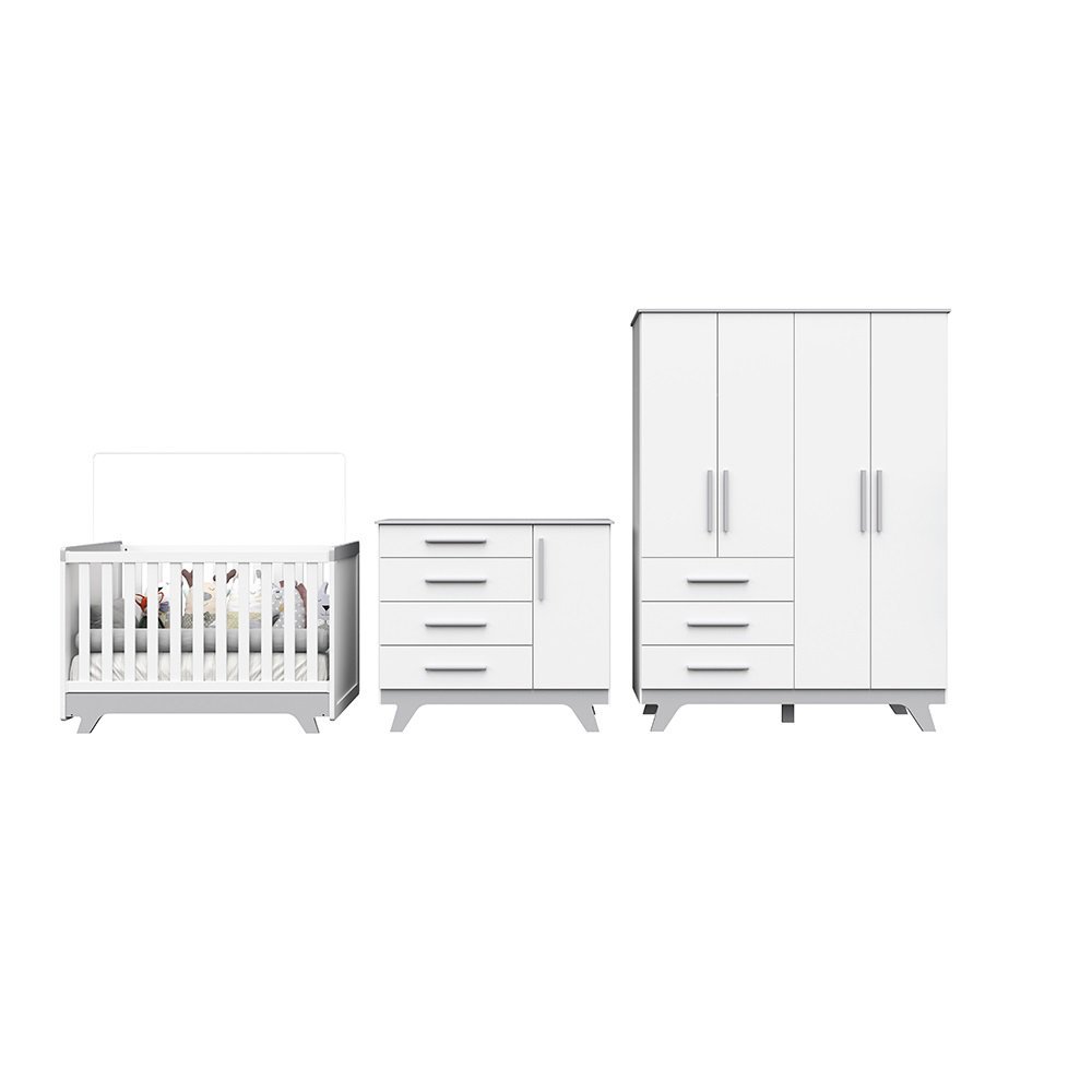 Quarto de Bebê Completo com Guarda Roupa, Cômoda e Berço 100% MDF Jolie Retrô - Imagem 3