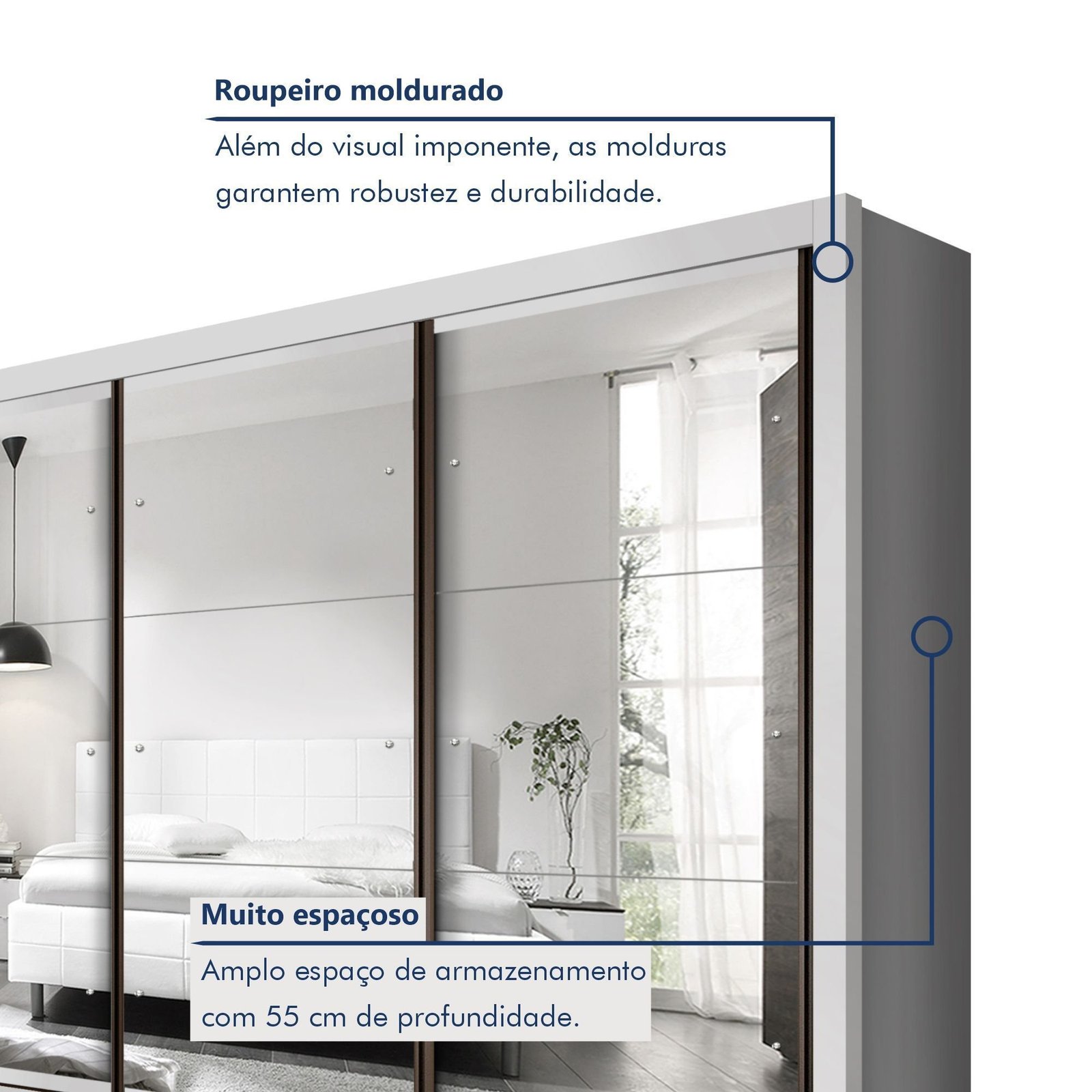 Guarda Roupa Casal Premium Lux 242cm com Espelho 3 Portas 6 Gavetas - Imagem 3