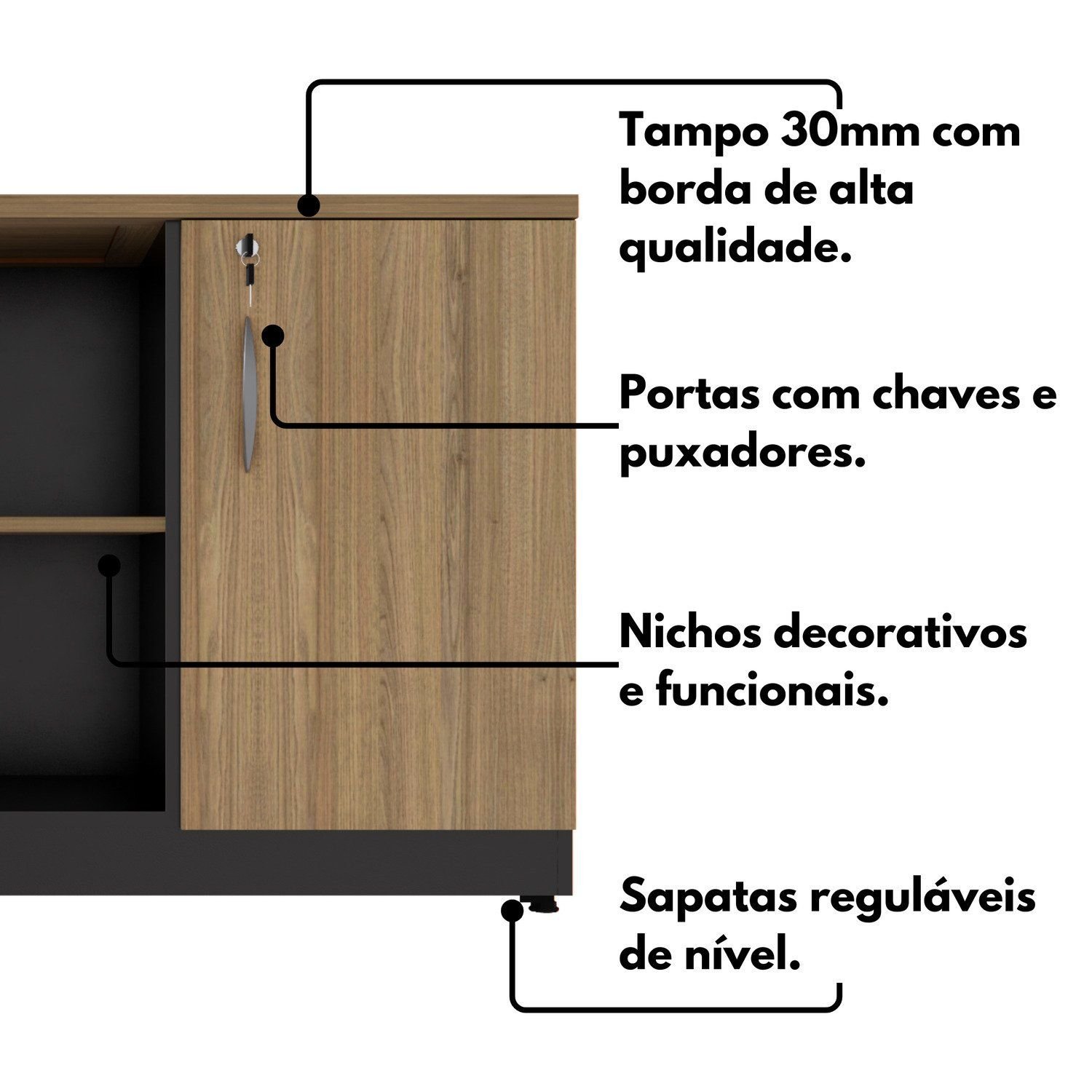 Armário para Escritório Multiuso Baixo com Chave 25mm - Imagem 9