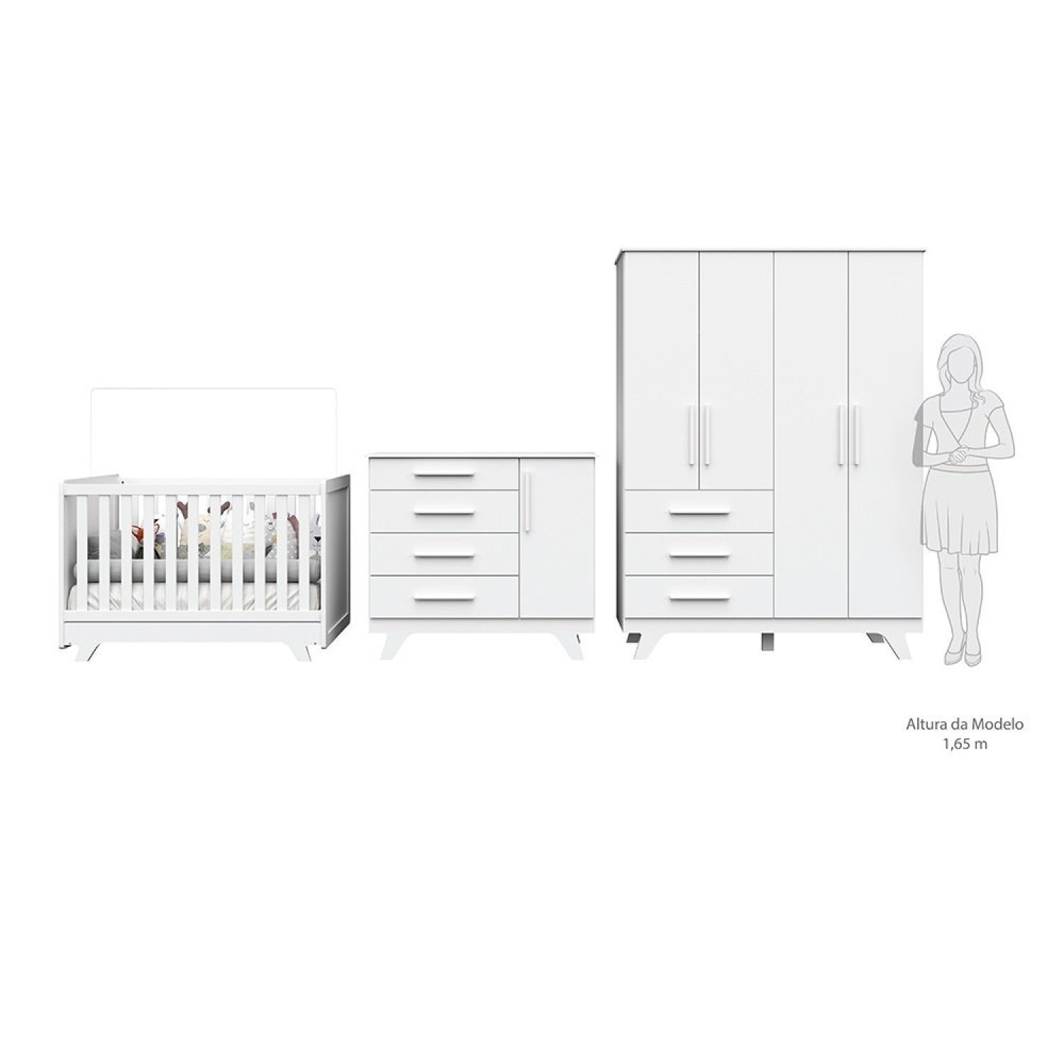 Quarto de Bebê Completo com Guarda Roupa, Cômoda e Berço 100% MDF Jolie Retrô - Imagem 3