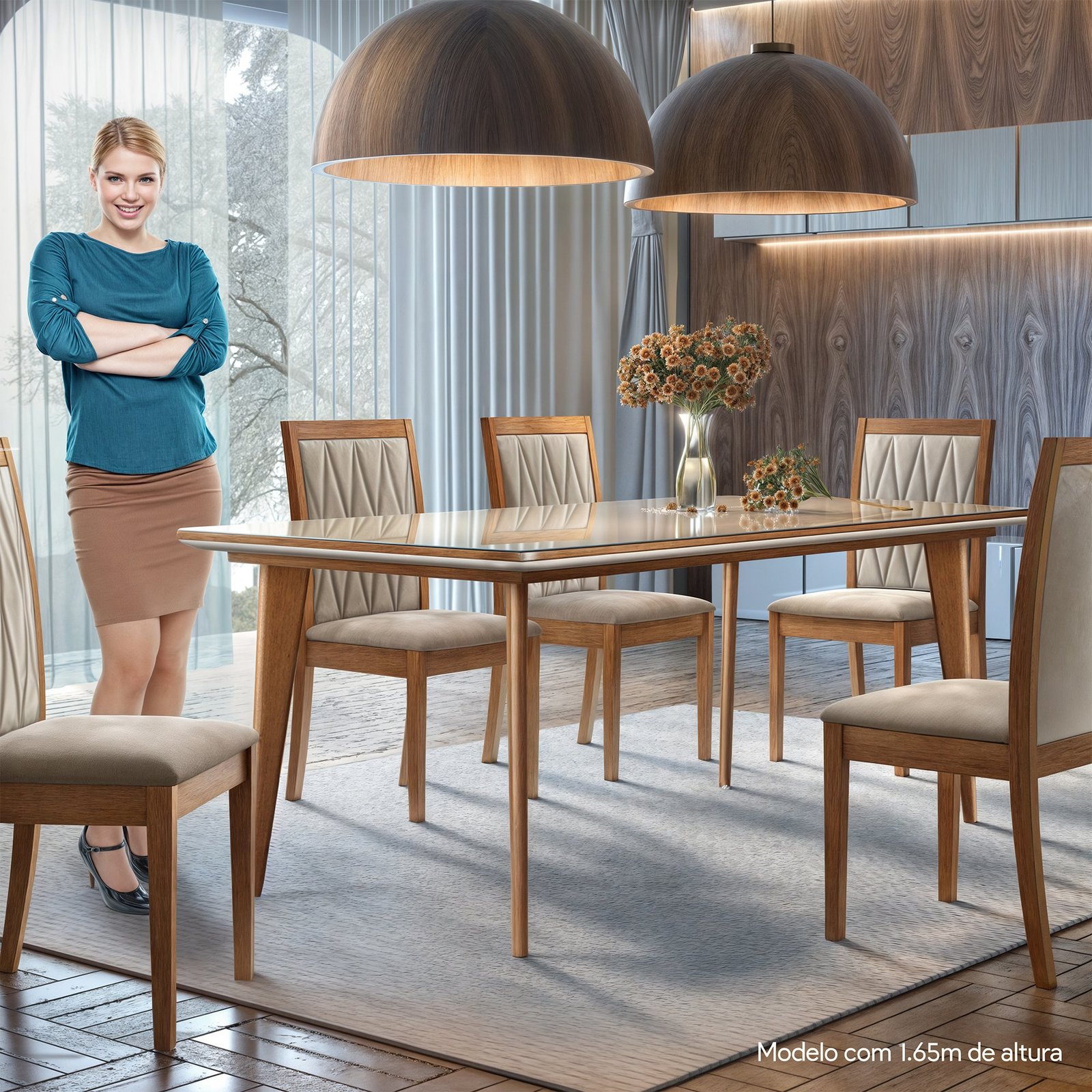 Mesa de Jantar 6 Lugares Retangular Tampo MDF/Vidro Mad Espresso Móveis - Imagem 3