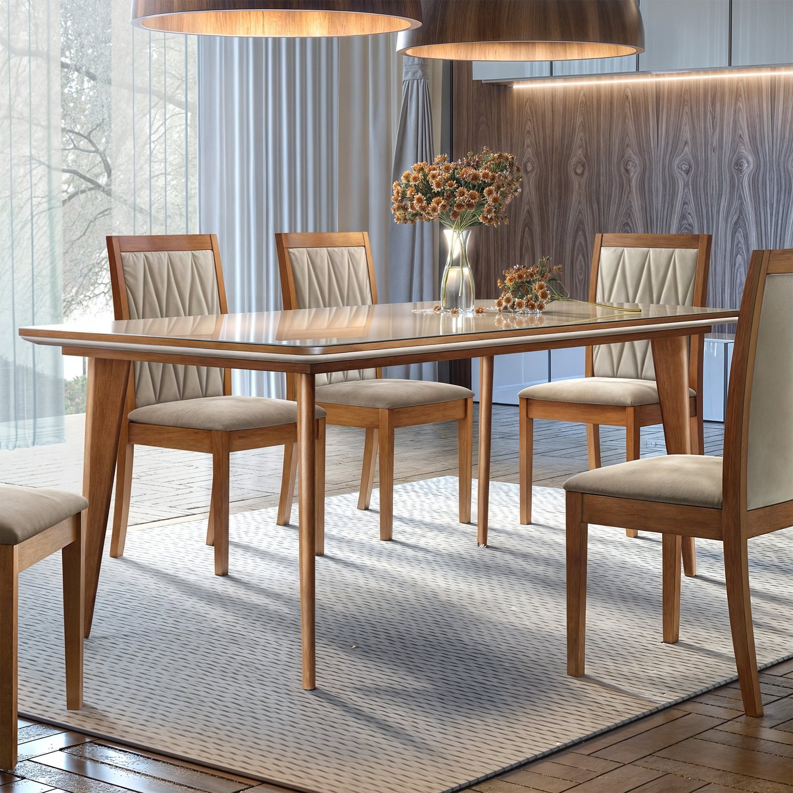 Mesa de Jantar 6 Lugares Retangular Tampo MDF/Vidro Mad Espresso Móveis - Imagem 2